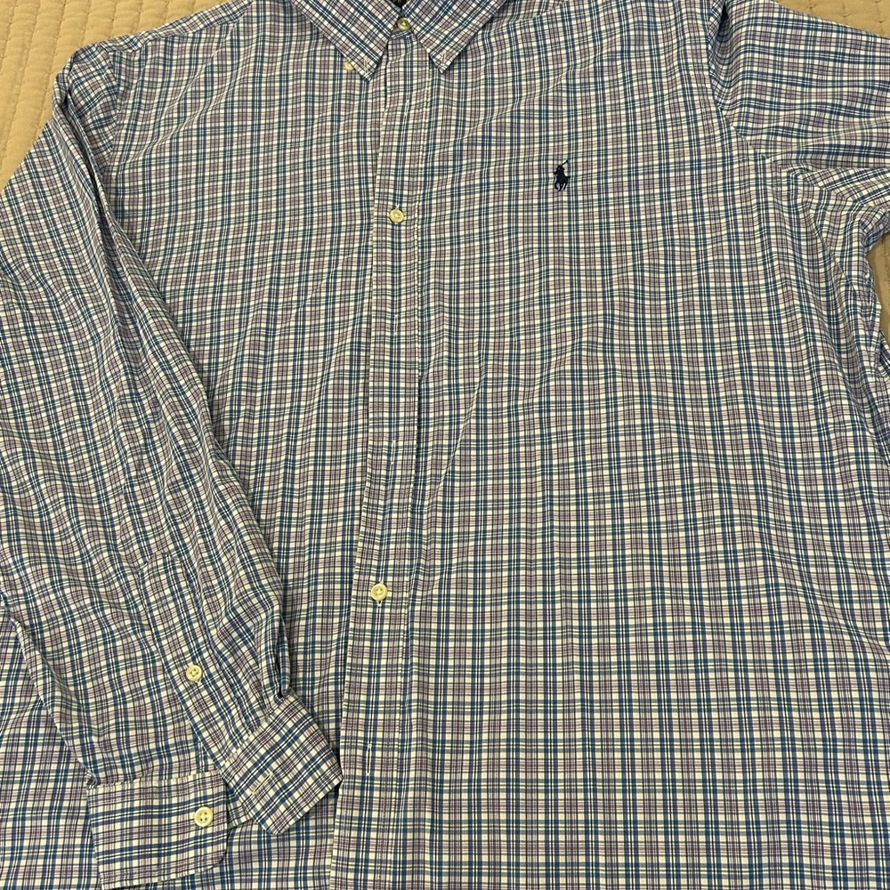 Ralph Lauren Blue and White Plaid Button Down Shirt